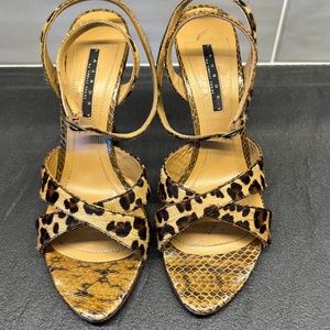 LAUNDRY by Shelli Segal Leopard Calf Hair Wedge Sandal Sz 9